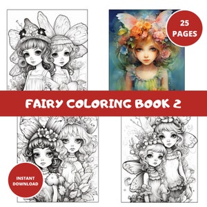 25 Grayscale Fairy Coloring Book 2 | Printable Adult Coloring Pages | Download Grayscale Illustration | Printable PDF file