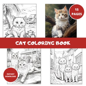 15 Grayscale Cats Coloring Book | Printable Adult Coloring Pages | Download Grayscale Illustration | Printable PDF file