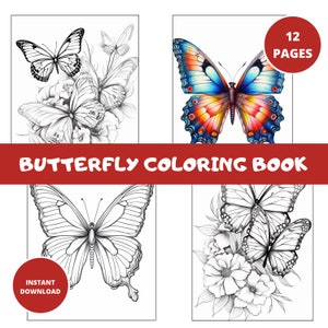 12 Grayscale Butterfly Coloring Book | Printable Adult Coloring Pages | Download Grayscale Illustration | Printable PDF file