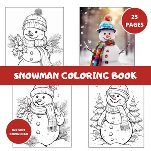 25 Grayscale Snowman Coloring Book | Printable Adult Coloring Pages | Download Grayscale Illustration | Printable PDF file