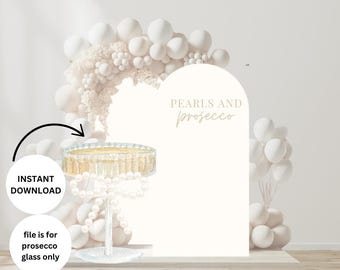 Pearls and Prosecco Cutout | Prosecco Glass w/ Pearled Bow | Champagne Party Decor | Bachelorette and Bridal Shower | Printable Digital File