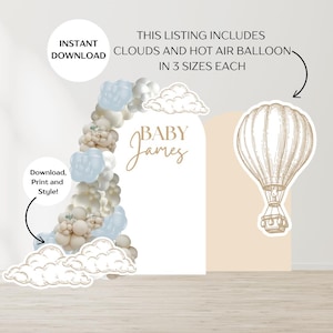 Recortes de globos aerostáticos y nubes / Descarga digital / Incluye 5 tamaños / Decoración imprimible para fiestas / Decoraciones DIY para baby shower o cumpleaños