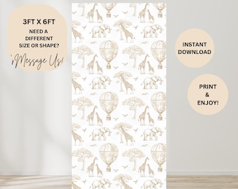 Safari Toile de Jouy Backdrop: Beige Chinoiserie, Baby Shower (Digital File)