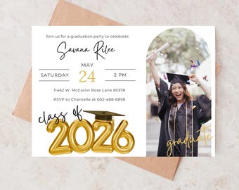 Editable Graduation Party Invitation Template with Photo | Instant Digital Download | Senior Grad Announcement 2026