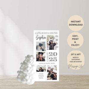 Editable Graduation Photo Backdrop– DIY Digital File | 24x48&quot; Canva Template | Party Banner | Graduation Photo Collage | Instant Download