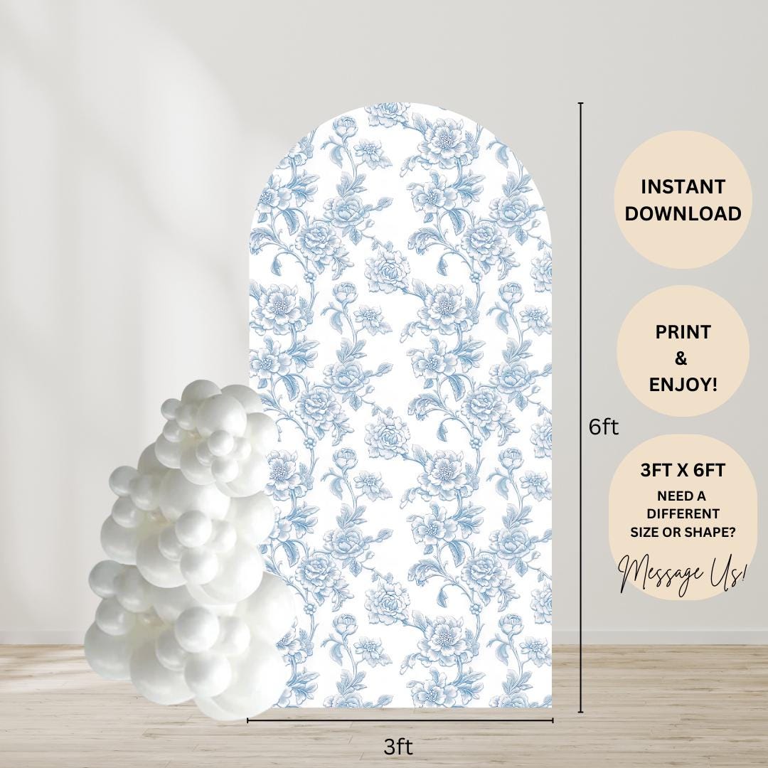 Toile Photo Backdrop Blue Toile Arch Backdrop Template | Something Blue Bridal Shower ...