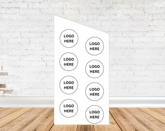 May include: White rectangular sign with eight black circles. Each circle contains the text "LOGO HERE".