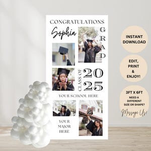 Editable Graduation Photo Backdrop– DIY Digital File | 36x72&quot; Canva Template | Party Banner | Graduation Photo Collage | Instant Download
