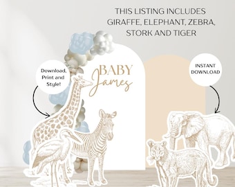 Safari Animal Cutout | Printable DIY Animals | Chinoiserie & Toile de Jouy Inspired | Digital Download | Safari Theme Party Decor