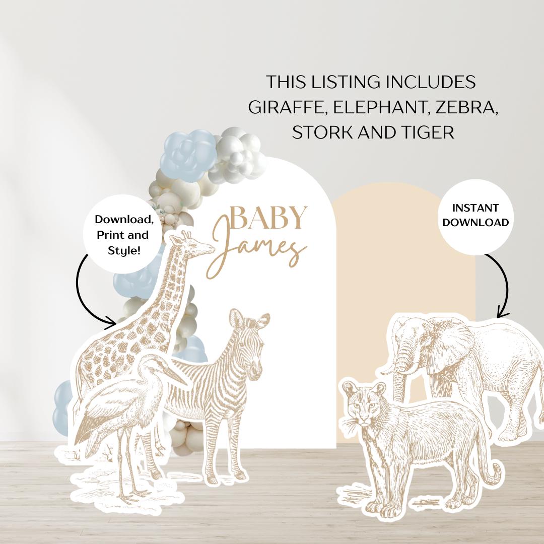 Safari Animal Cutout | Printable DIY Animals | Chinoiserie & Toile de Jouy Inspired | Digital Download | Safari Theme Party Decor