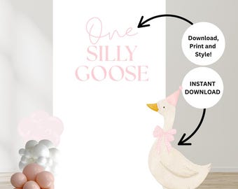 ONE Silly Goose Party Printable – Large Goose Cutout + Text File | First Birthday Decor | Printable Prop for Backdrop or Cricut Cut
