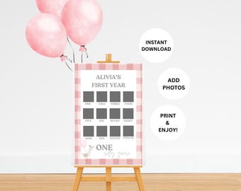 ONE Silly Goose Pink Primo Anno Photo Board – Modello digitale modificabile