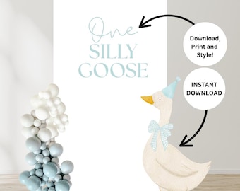 ONE Silly Goose Party Printable – Large Goose Cutout + Text File | First Birthday Decor | Printable Prop for Backdrop or Cricut Cut