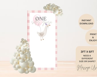 One Silly Goose 1st Birthday Backdrop: Pink Party Decor (Digital Download)