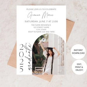 Editable Graduation Party Invitation Template with Photo | Instant Digital Download | Senior Grad Announcement