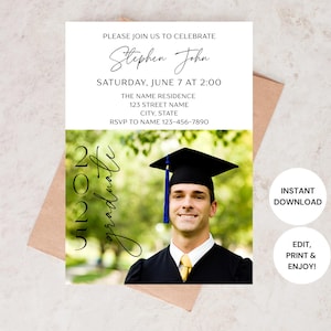 Editable Graduation Party Invitation Template with Photo | Instant Digital Download | Senior Grad Announcement
