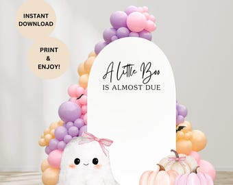 A Little Boo Is Almost Due Baby Shower Props | DIY cutouts | Baby girl | Cute Ghost, Pumpkins & Backdrop Text | Digital Download