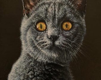 Opera d'arte personalizzata per la tua parete: ritratto di gatto realizzato su commissione a partire da una fotografia - 100% fatto a mano