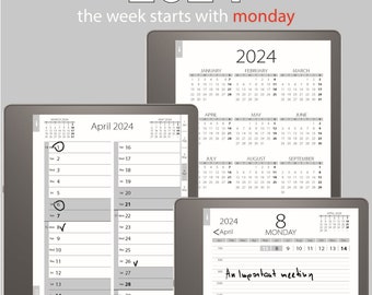 Scheduler 2024 diseñado para Kindle Scribe (lunes) NUEVO