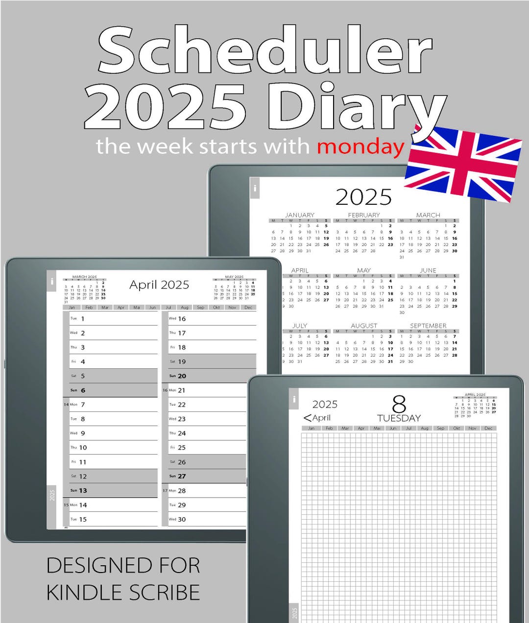 Scheduler-Diary 2025 diseñado para Kindle Scribe lunes ESP - Etsy México