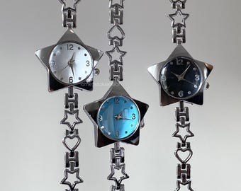 Star & Heart Silver Wristwatch: Celestial Minimalist Design