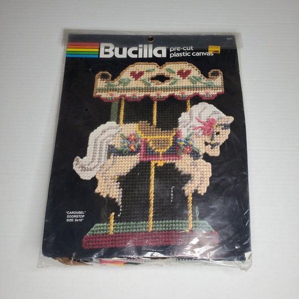 Bucilla 5941 Carousel Doorstop Pre Cut Plastic Canvas 8x10 Pattern Kit Complete