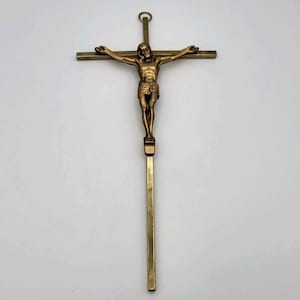 Vintage INRI Brass Jesus Hanging Cross Crucifix 10&quot; - Made In India