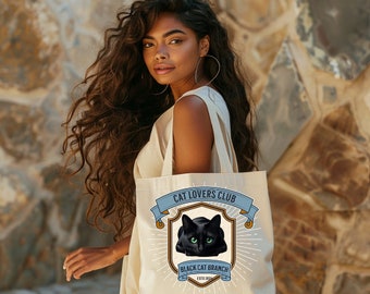 Black Cat Lover Tote Bag, 100% Cotton Canvas