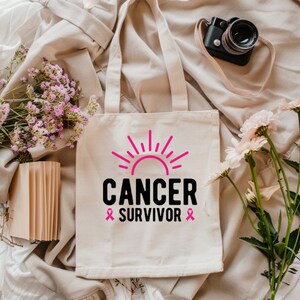 Breast Cancer Tote Bag, Cancer Survivor Gift, Cancer Warrior Gift, Pink Ribbon Canvas Tote, Gift For Cancer Fighter, Strong Woman Bag