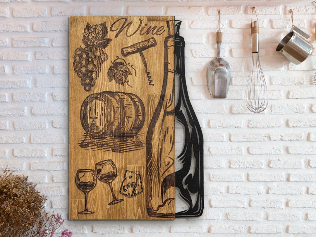 Winebottle Wooden Metal Wall Art Romantic Decor Champagne Etsy