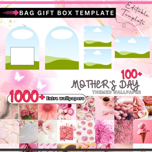 Bag Box Gift Template | Canva Editable 8.5x11 | Digital File | Custom Gift Box | Special Occasion Gift Machine Box | Mothers day | Png