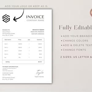 Invoice Template | Minimalist style Invoice | Business Template | Modern Boho Client Invoice | Editable Template | Services Invoice | canva