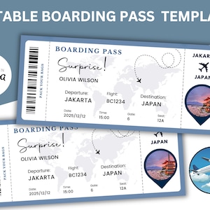Bearbeitbare Flugzeugticketvorlage | Personalisiertes Flugticket | Canva Bordkarte | Digitaler Download | DIY Bordkarte