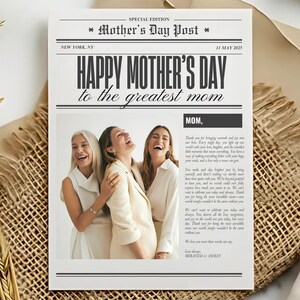 ¡Nuevo! Plantilla de periódico editable para el Día de la Madre / Regalo personalizado para el Día de la Madre / Tarjeta imprimible para el Día de la Madre / Regalo digital para el Día de la Madre