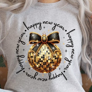 New! Happy New Year 2025 Png| New Years Coquette Bow Png | Black And Gold Glitter Disco Ball Png | Hello 2025 Png | Cheers New Years Png