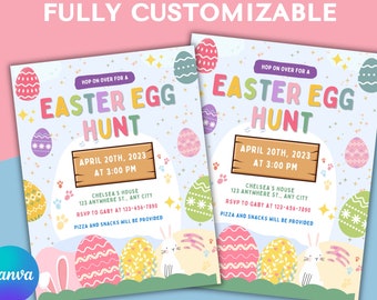 Easter Invitation | Egg Hunt Invitation | Easter bunny Invitation | Easter Egg thank you tag | Easter Egg Editable Template | Canva | PNG