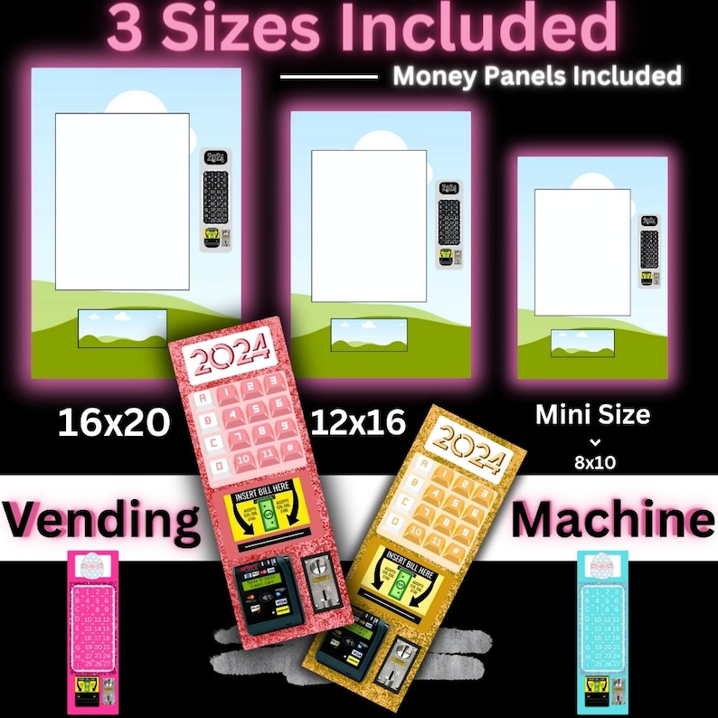 Modèle de distributeur automatique 8x10 12x16 16x20 Modèle vierge Panneau de paiement png Distributeur automatique de Pâques Vending Business Canvas Numérique image 1