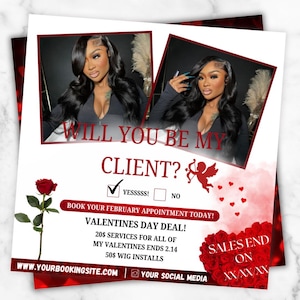 New! February Booking Flyer | Valentines Day Booking Flyer | Holiday Deals Flyer | Makeup | Hair | Lashes | Nails | DIY Canva Template