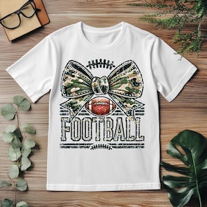 Camo Football PNG with Bow | Game Day Sublimation Design | Cute Fall Football Shirt Graphic | Digital Download for Sports Fans