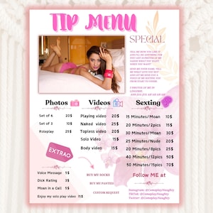 Pink OnlyFans Tip Menu | Pink Version | Editable Template | Digital Download