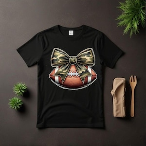 Camo Football PNG with Bow | Game Day Sublimation Design | Digital Download