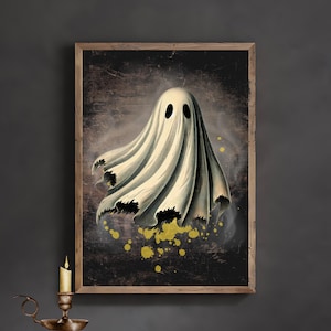 New! Cute Ghost Painting Printable Print Art | Vintage Abstract | Cute Ghost Painting | Aesthetic Vintage | Halloween Home Decor |
