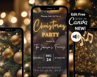 ANIMATED Christmas Party Invitation | With Sound |  Electronic Dinner Video E-Invite, Holiday Xmas, Editable Text Mobile Digital Template