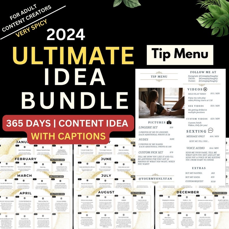 2024 Tip Menu and Content Calendar Ideas Bundle Onlyfans Captions