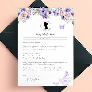 New! Bridgerton Party Invitation Template | Tea Party | Lady Whistledown | Victorian Party | Bridgerton Wedding | Society papers