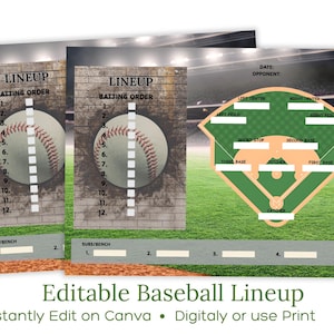 New! EDITABLE Baseball Softball Lineup and Field Position Sheet Batting Order Canva Baseball Coach and Team Mom Team Dad Travel Ball