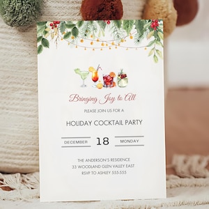 New! Editable Holiday Cocktail Party Invitation | Christmas Party | Bringing Joy to all | Adult Holiday Christmas Party Invite | Template