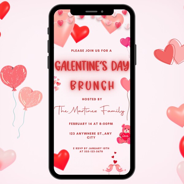 Editable Galentine's Day Brunch Template | Galentine's invitation |Phone Galentine Party Text Message Invite| Edit in Canva|Instant Download