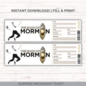 Neu! Druckbar Das Buch Mormon Broadway Surprise Ticket | Buch Mormon die Musical Collectible Theaterkarte | Bearbeitbare Vorlage