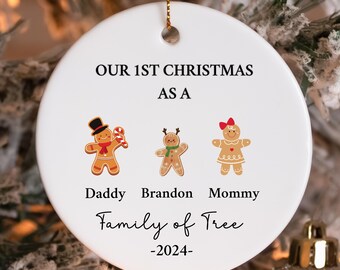 Gepersonaliseerde kerstornament voor gezin van drie - Baby's First Christmas